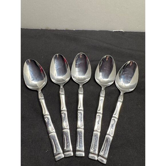 Set Of 5 Sumatra by Oneida Bamboo Glossy Northland Stainless Steel Spoons - Picture 1 of 5